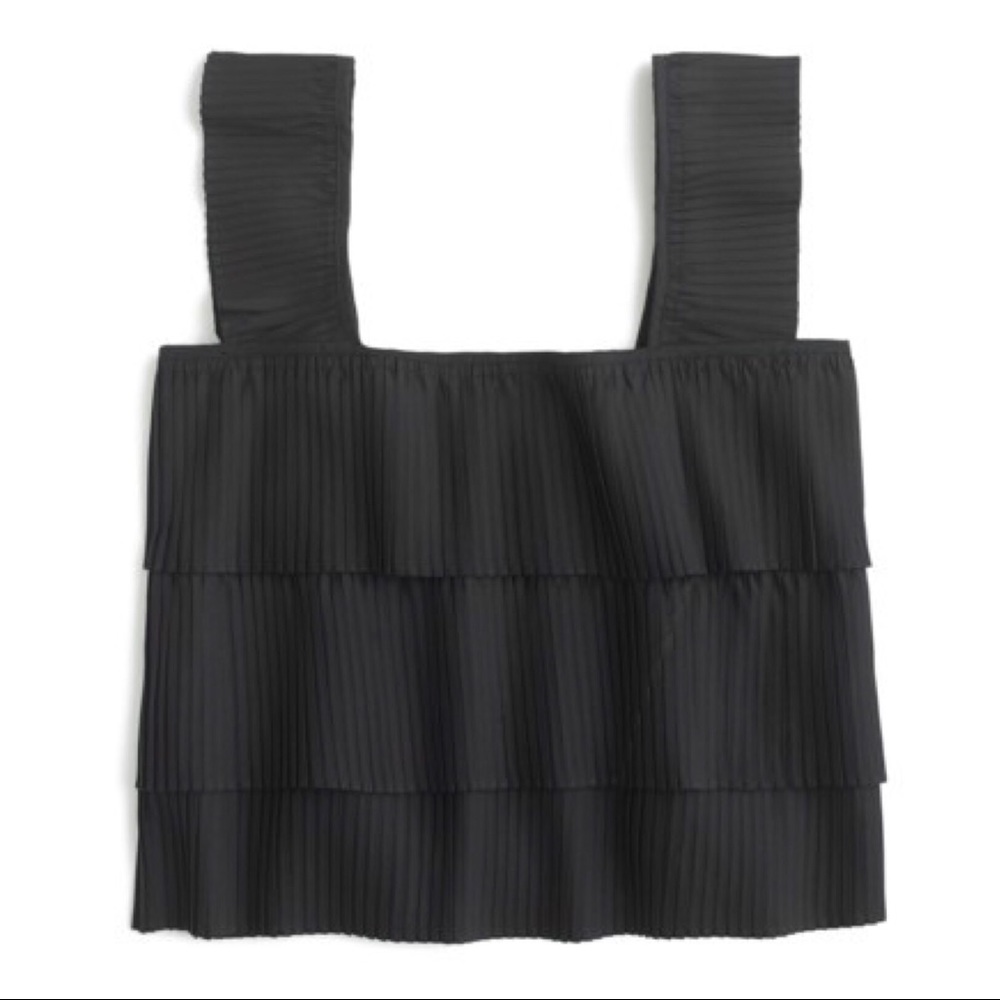 NWT J Crew Pleated Tiered Black Tank Top